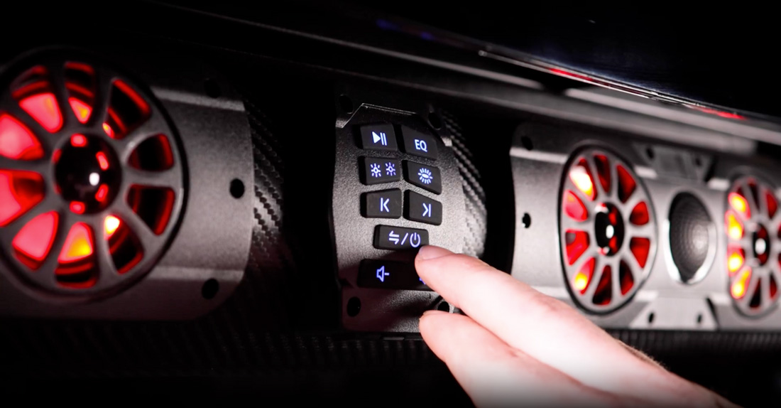 Sound bar controls on golf cart